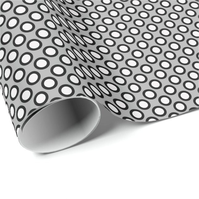 Circled polka dots, grey, black and white wrapping paper (Roll Corner)
