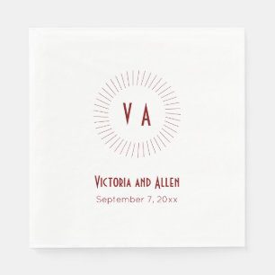 Circled Red Monogram with Name and Date Wedding Napkin