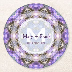 CircleofLight Purple+White Monogram paper Coaster