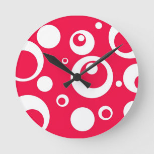 Circles and Dots in Geranium Round Clock