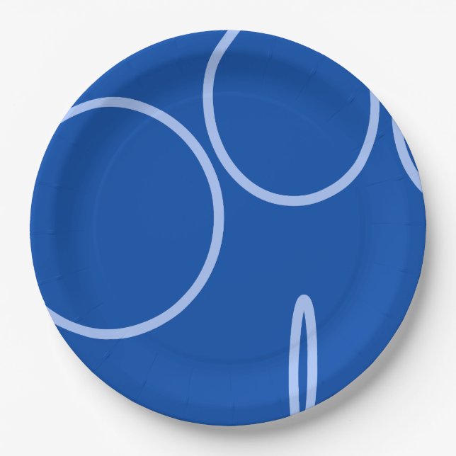 Circles and Loop on Blue Paper Plate (Front)