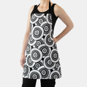 Circles and rings geometric black and white patter apron