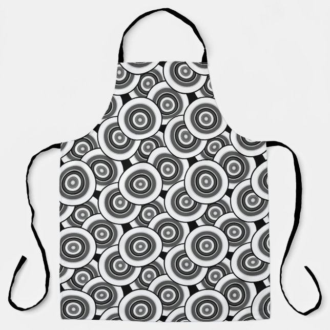 Circles and rings geometric black and white patter apron (Front)