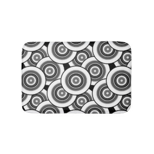 Circles and rings geometric black and white patter bath mat