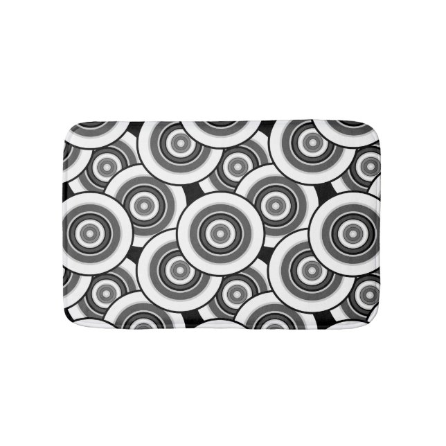 Circles and rings geometric black and white patter bath mat (Front)