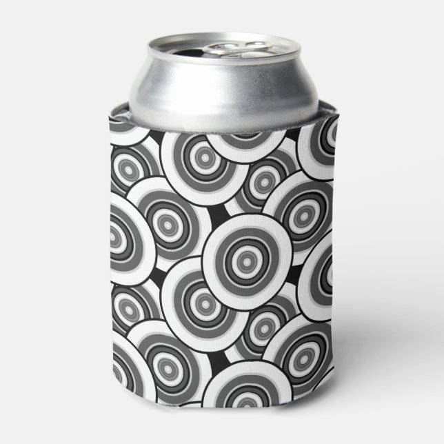 Circles and rings geometric black and white patter can cooler (Can Front)