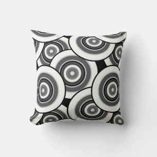 Circles and rings geometric black and white patter cushion