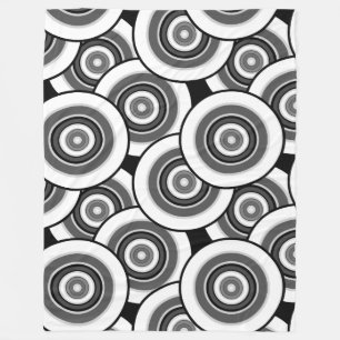Circles and rings geometric black and white patter fleece blanket