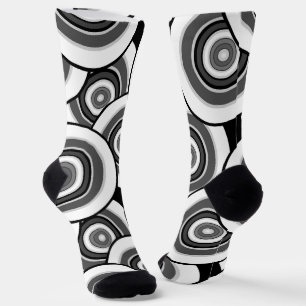 Circles and rings geometric black and white patter socks