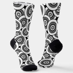 Circles and rings geometric black and white patter socks