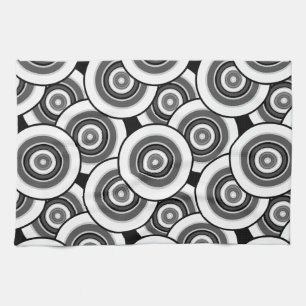 Circles and rings geometric black and white patter tea towel