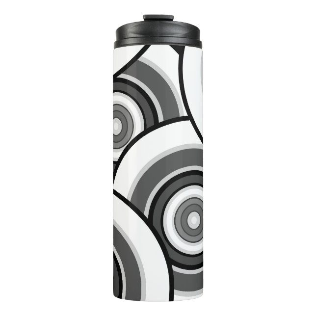 Circles and rings geometric black and white patter thermal tumbler (Front)