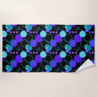 Circles and Round Shapes Pattern in Black Beach Towel