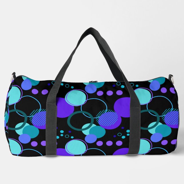 Circles and Round Shapes Pattern in Black Duffle Bag (Front)