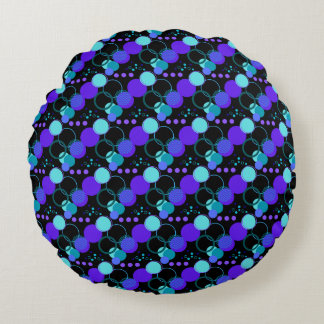 Circles and Round Shapes Pattern in Black Round Cushion