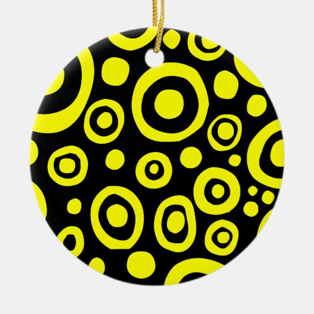 Circles and Spots 01 - Yellow Ceramic Tree Decoration (Front)