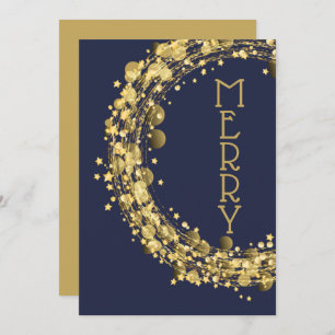Circles and Stars on Navy Blue Holiday Card