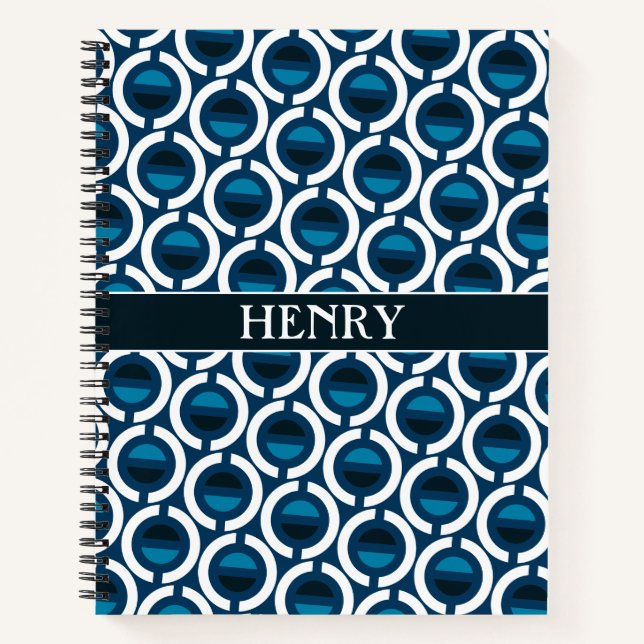 Circles Blue White Minimal Pattern Notebook (Front)