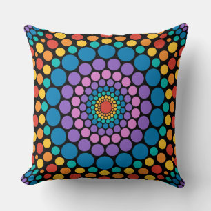 Circles Circles! Rainbow on Black Throw Pillow