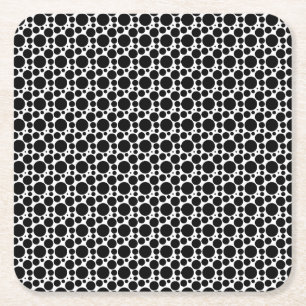 Circles & Dots in 7 Sizes: Repeating Black & White Square Paper Coaster