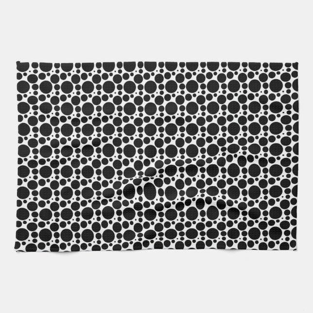Circles & Dots in 7 Sizes: Repeating Black & White Tea Towel (Horizontal)