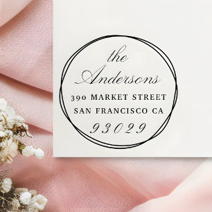 Circles & Family Name Script Return Address Rubber Stamp