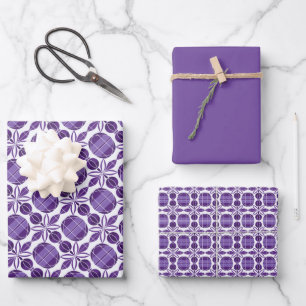 Circles & Flower Pattern – Violet Wrapping Paper Sheet