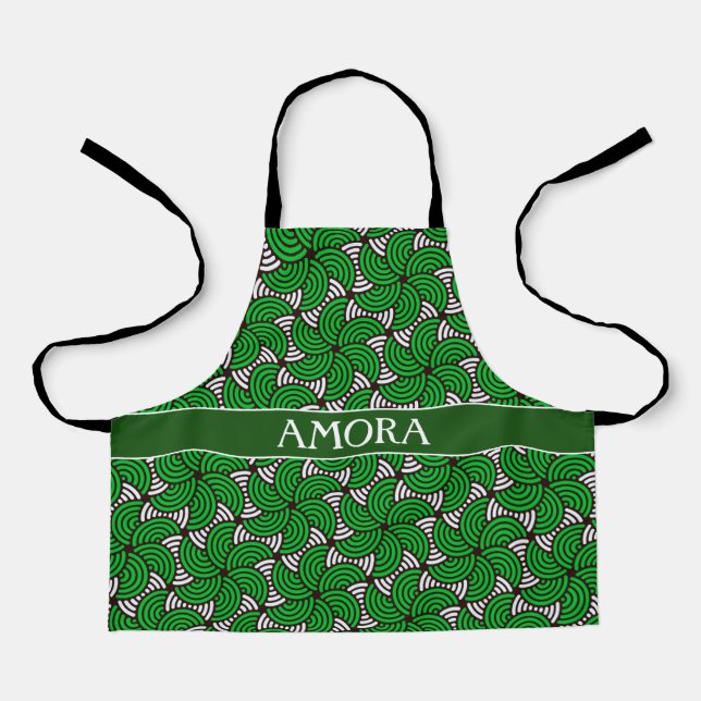 Circles Green White Minimal Pattern Apron (Front)