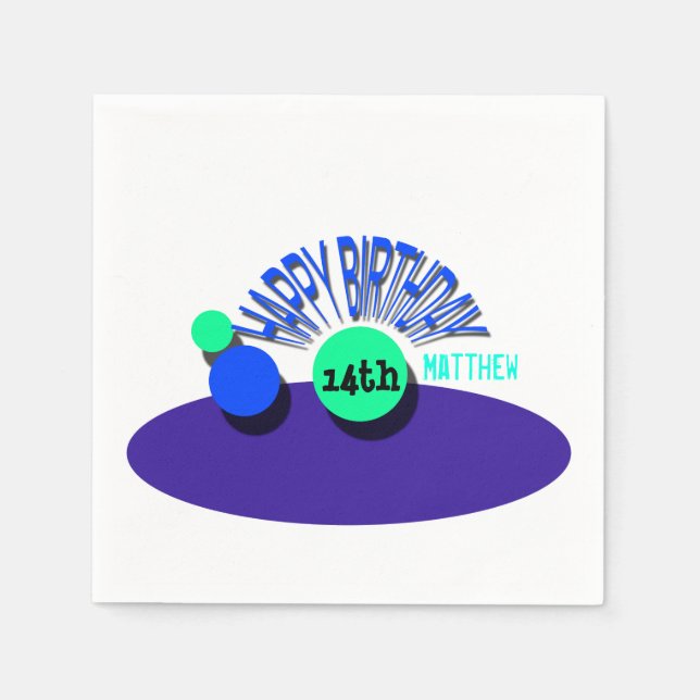 Circles Happy 14th Birthday Paper napkins (Front)