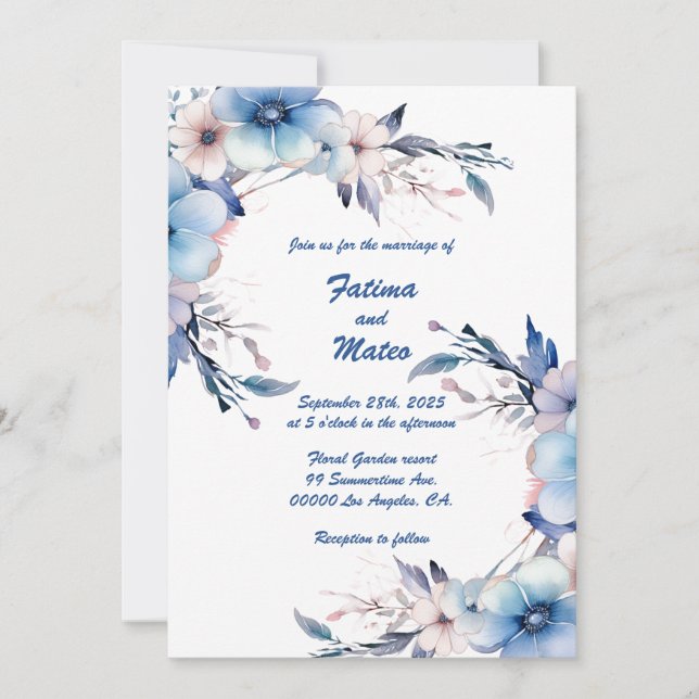 Circles in Blue: Personalized Wedding Invitation (Front)
