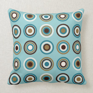 Circles in Rings Big Ptn Teals Brown Cream Gold Cushion