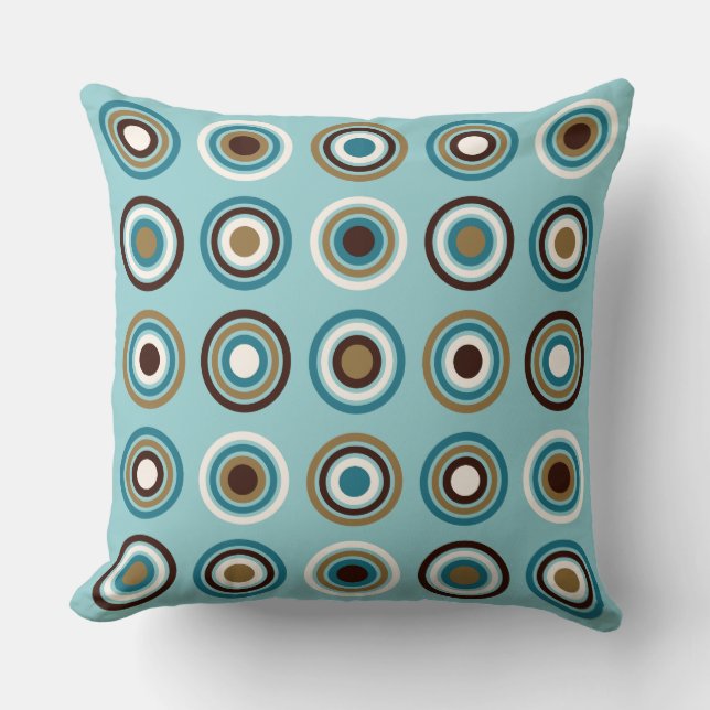 Circles in Rings Big Ptn Teals Brown Cream Gold Cushion (Front)