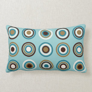 Circles in Rings Big Ptn Teals Brown Cream Gold Lumbar Cushion