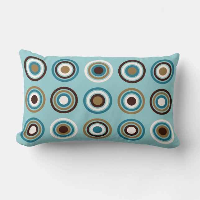 Circles in Rings Big Ptn Teals Brown Cream Gold Lumbar Cushion (Front)