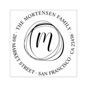Circles Monogram Round Family Name Return Address Rubber Stamp