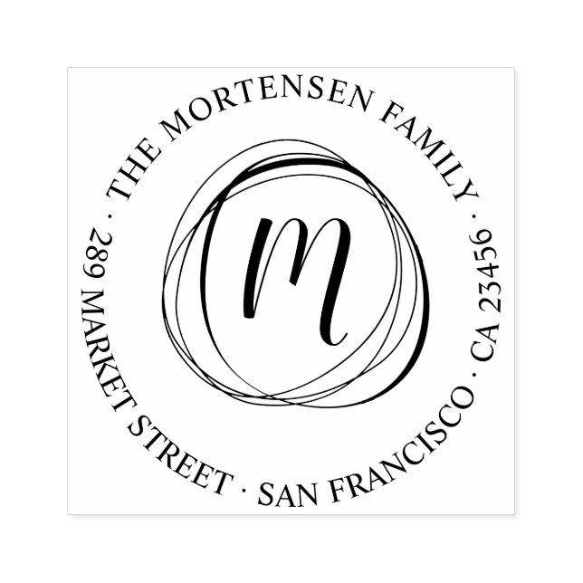 Circles Monogram Round Family Name Return Address Rubber Stamp (Imprint)