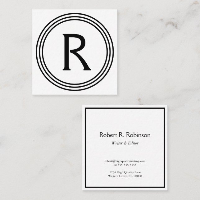 Circles Monogram Square Business Card (Front/Back)
