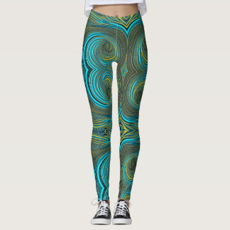 Circles of Black Turquoise Green gold Leggings