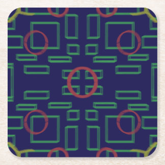 Circles on Blue Green Geometric  Square Paper Coaster