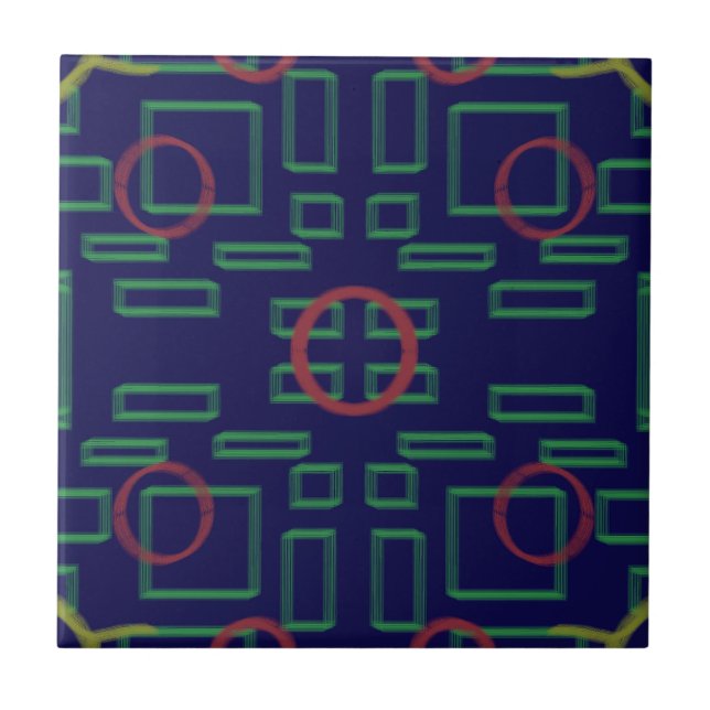 Circles on Blue Green Geometric Tile (Front)