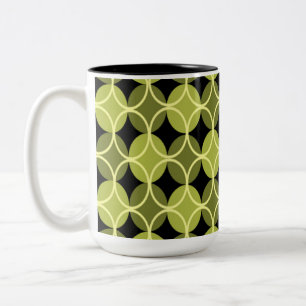 Circles on Circles - Green and Yellow Two-Tone Coffee Mug