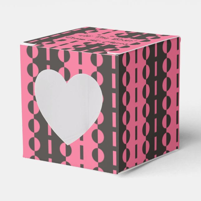 Circles on Stripes - Charcoal and Pink Heart Favour Box (Front Side)