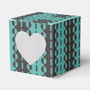 Circles on Stripes - Charcoal Blue Aqua Heart Favour Box