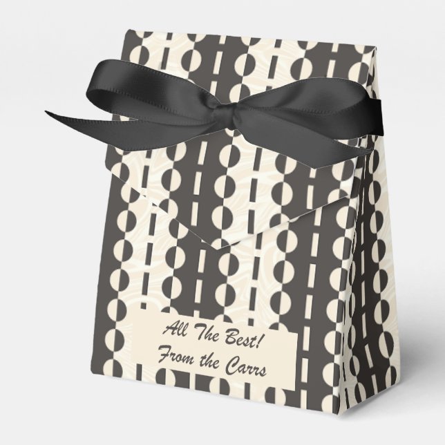 Circles on Stripes - Charcoal Cream Tent Favour Box (Front Side)