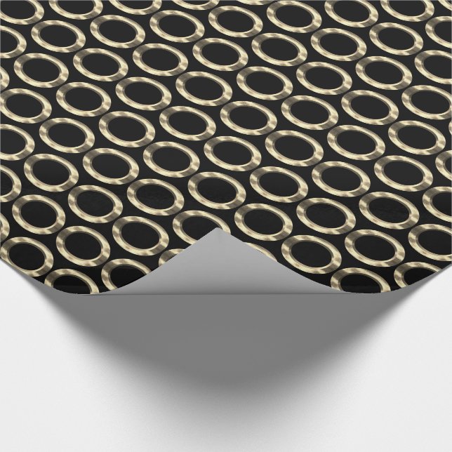 Circles Pattern Golden Rings Geometric Black Gold Wrapping Paper (Corner)