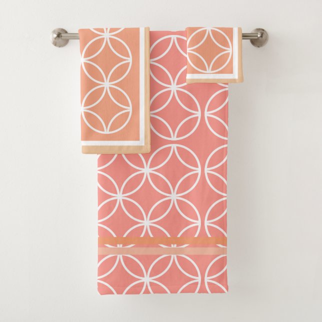 Circles petals diamonds millenial pinks peach bath towel set (Insitu)