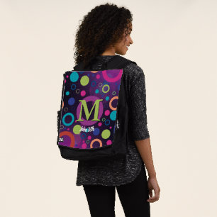 Circles Scripture Monogram Personalised Purple Backpack