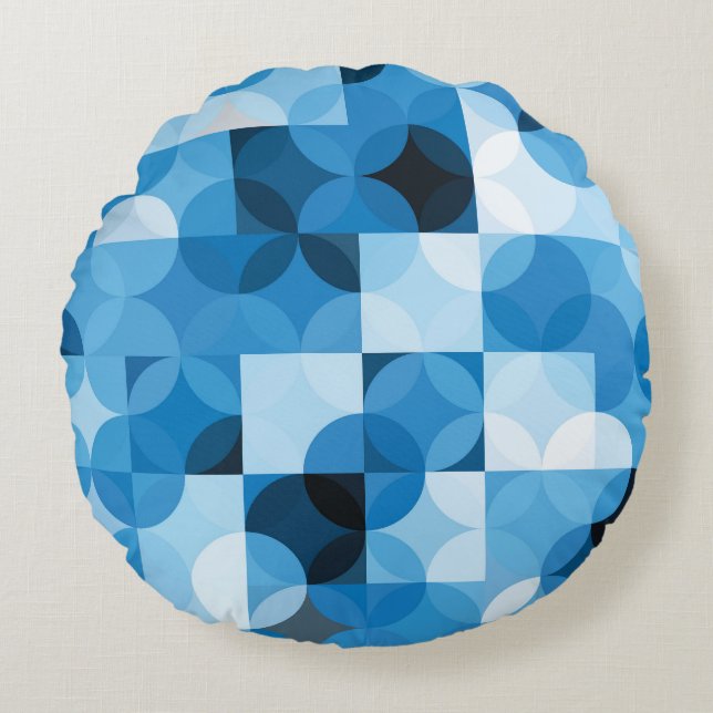 Circles Seamless: Abstract Blue Vintage Round Cushion (Front)