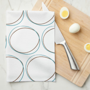 Circles small Turquoise & Brown hand drawn minimal Tea Towel