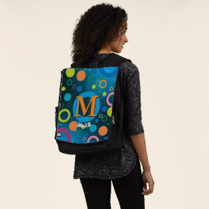 Circles Spots Scripture Monogram BLUE Personalised Backpack